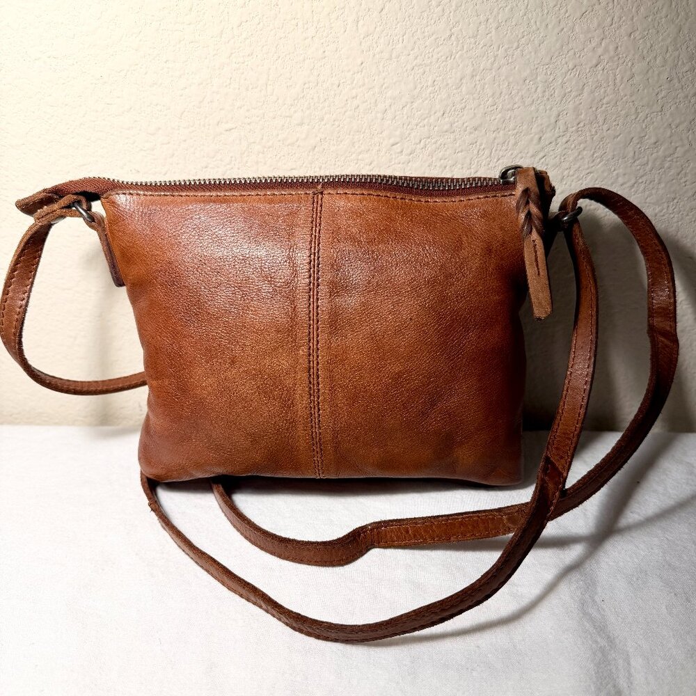 Vilenca Holland Hand Woven Flap Soft Leather Crossbody Bag Cognac Brown Boho - Picture 10 of 12